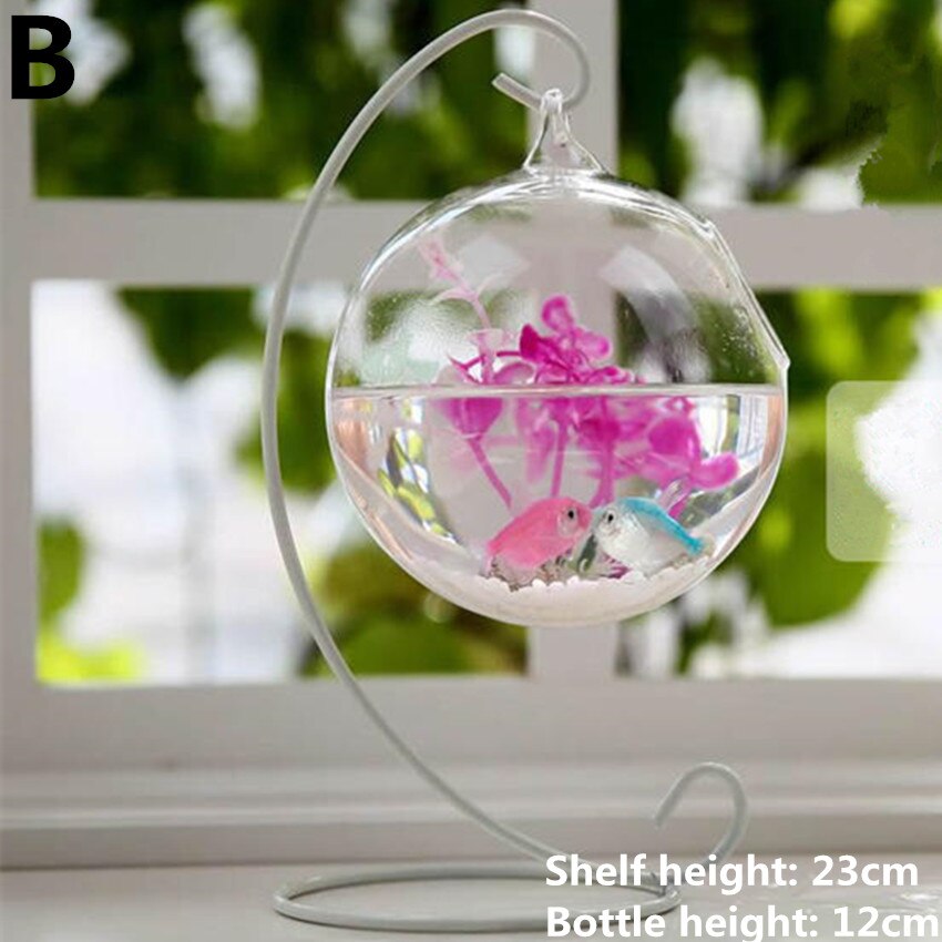 Mini Desktop Fish Tank Ornament Hanging Display Rack Aquarium Plant Pot With Metal Stand Home Decor Garden Supplies: B  mode