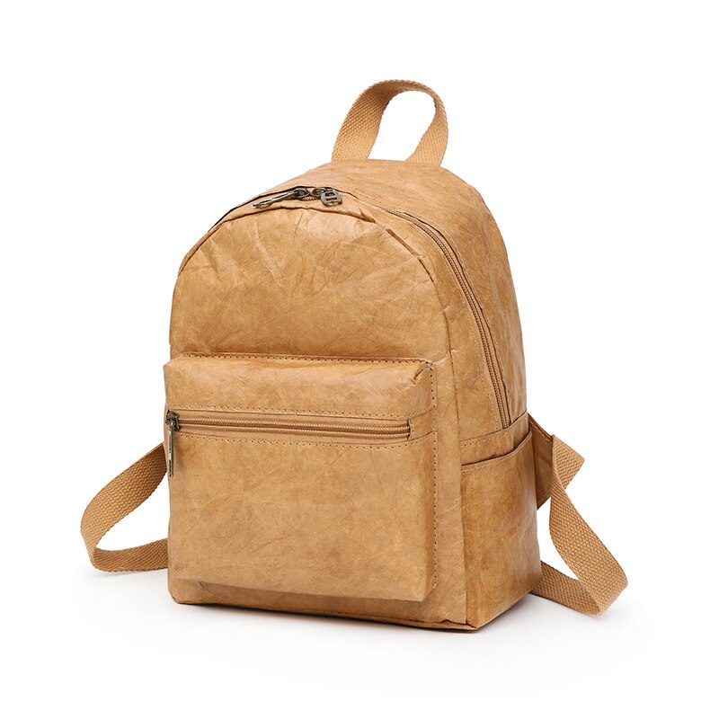 Mochila plegable para hombre y mujer, bolso de hombro, impermeable, con cremallera, papel Kraft, resistente a FA $1