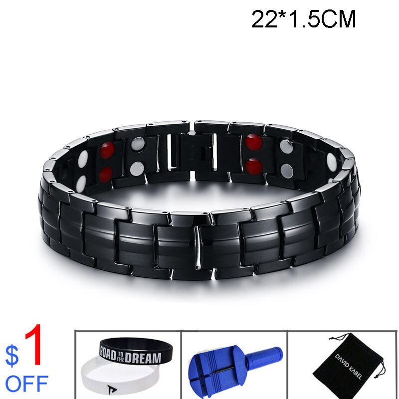 Bracelet d'équilibre énergétique Tourmaline Double rangée pour hommes bijoux de soins de santé hologramme Germanium Bracelets de thérapie magnétique guérison: A