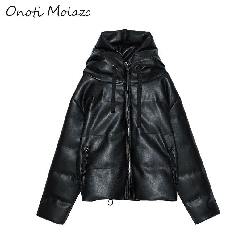 Onoti Molazo Women Coat Jackets PU Leather Casual Thick Winter Ladies Chic Vogue Jackets Coats Female: S