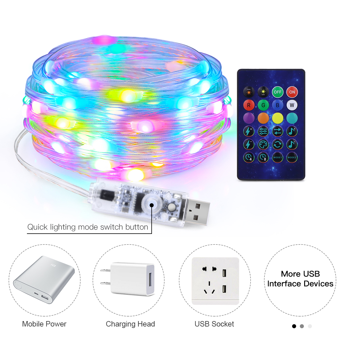 Guirnalda de luces LED con cable de cobre USB, 5M/10M/20M, luces de hadas de Color de sueño, Bluetooth, coloridas, para el hogar, cumpleaños, árbol, decoración de boda
