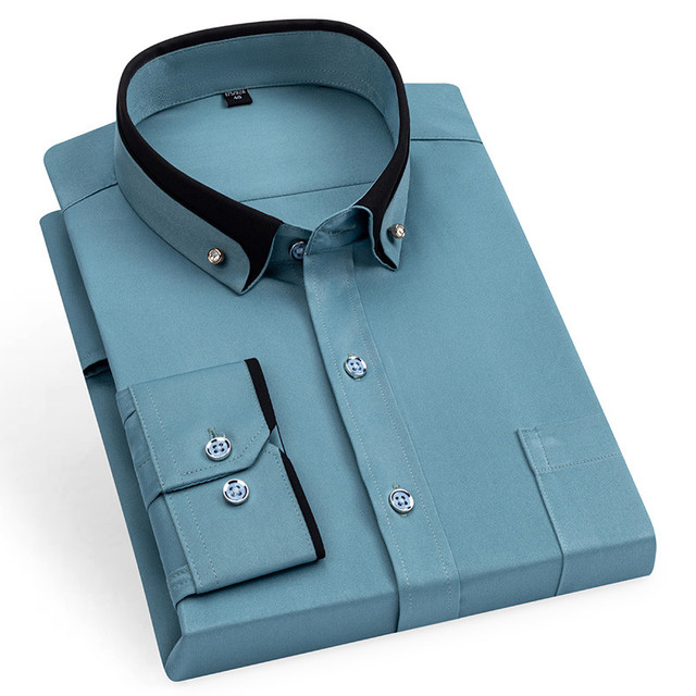 Nueva Camisa de vestir de negocios para hombre, Camisa Social de manga larga con botones, ropa informal antiarrugas para de boda y oficina para hombre: 44 / Negro