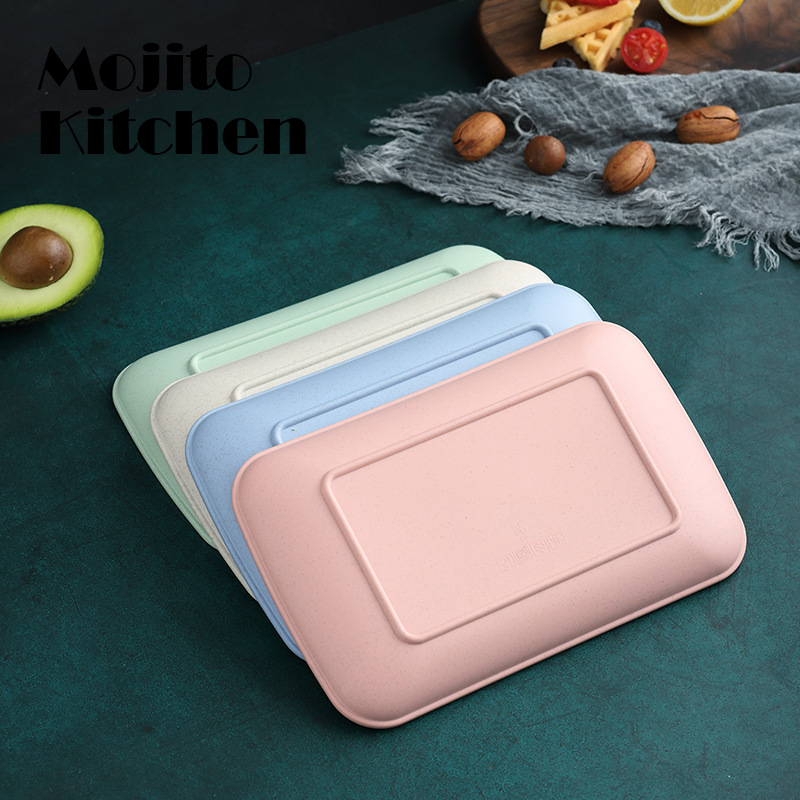 Plato Rectangular de paja de trigo para postre, Sushi, Pasta, cena, vajilla saludable, utensilios de cocina