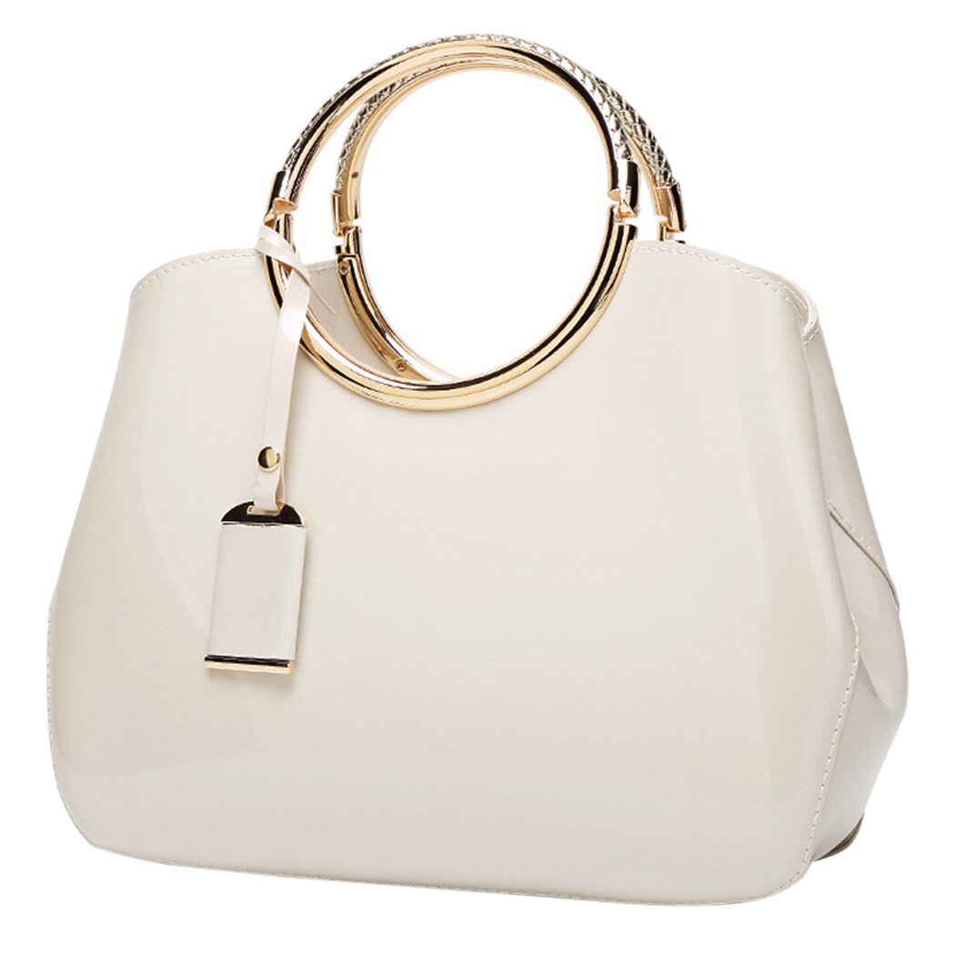 Coofit Weibliche Elegante Ring Handtasche Großzügige Goldene Griff Hülse Tasche Womens Feste PU Schulter Taschen Abend Taschen Für Dame: Weiß