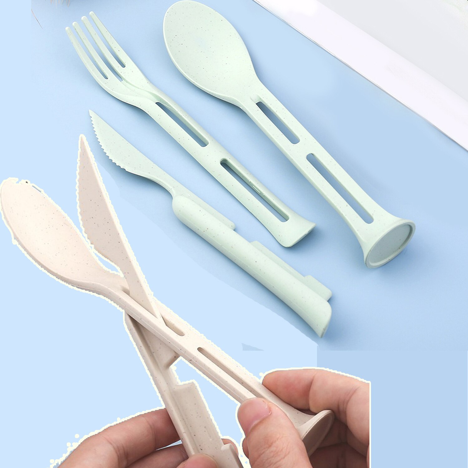 3pcs/set Kitchen Dinner Tableware Set Cutlery Set Wheat Straw Nordic Style Dinnerware Set Spoon/Fork/Knife Kitchen Accessories