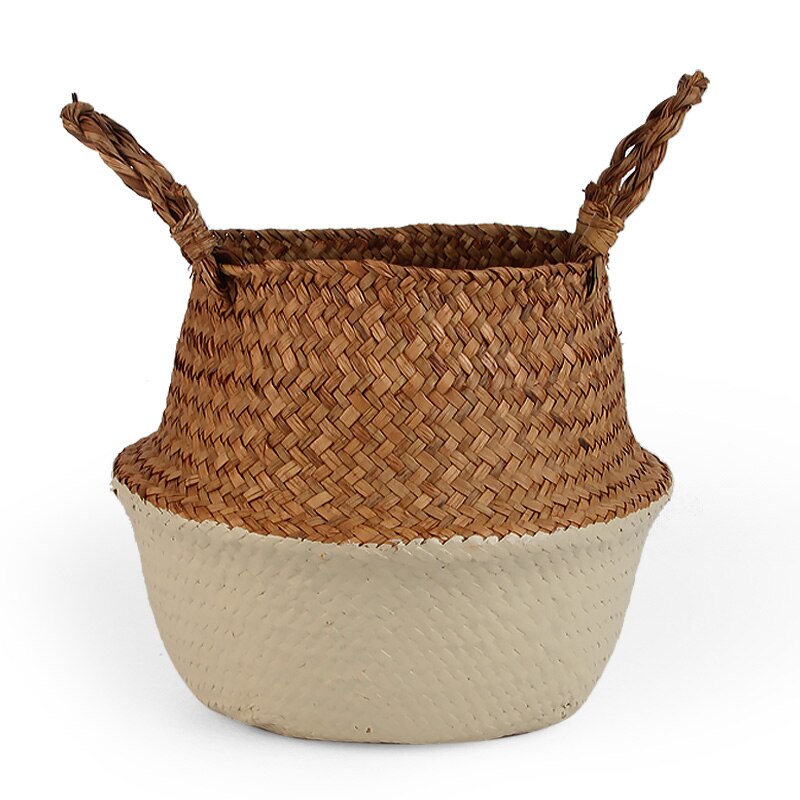 14 Colors Panier Osier Foldable Handmade Storage Basket Wicker Rattan Seagrass Straw Flower Pot Laundry Basket Cestas Mimbre: Sand