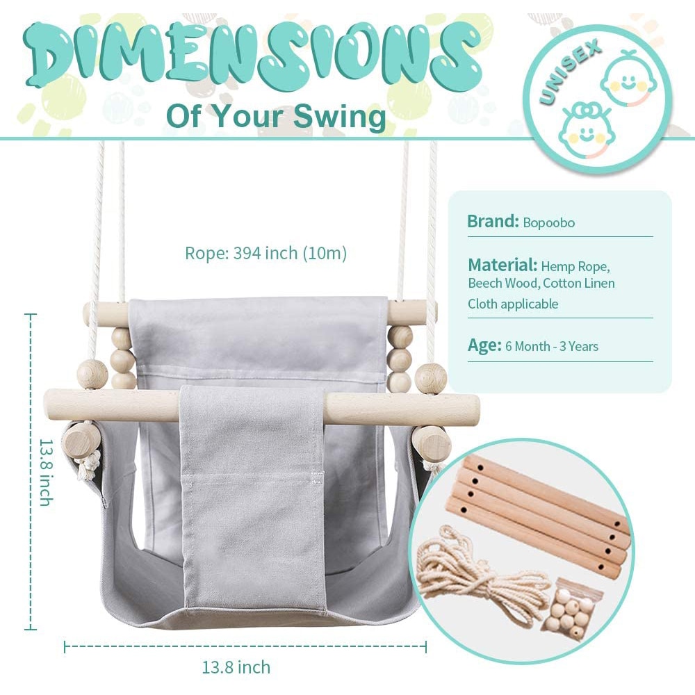 Baby Canvas Schommel Stoel Opknoping Hout Kinderen Kleuterschool Speelgoed Buiten Indoor Kleine Mand Beige Swingende Schommelstoel Baby Speelgoed