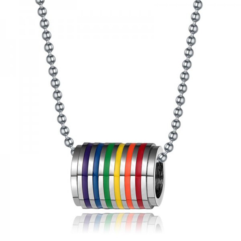 Neue Edelstahl Kreis Platte Regenbogen Stolz Homosexuell Halskette Männer Paar unisex Anhänger Kette Schmuck: 16N1304