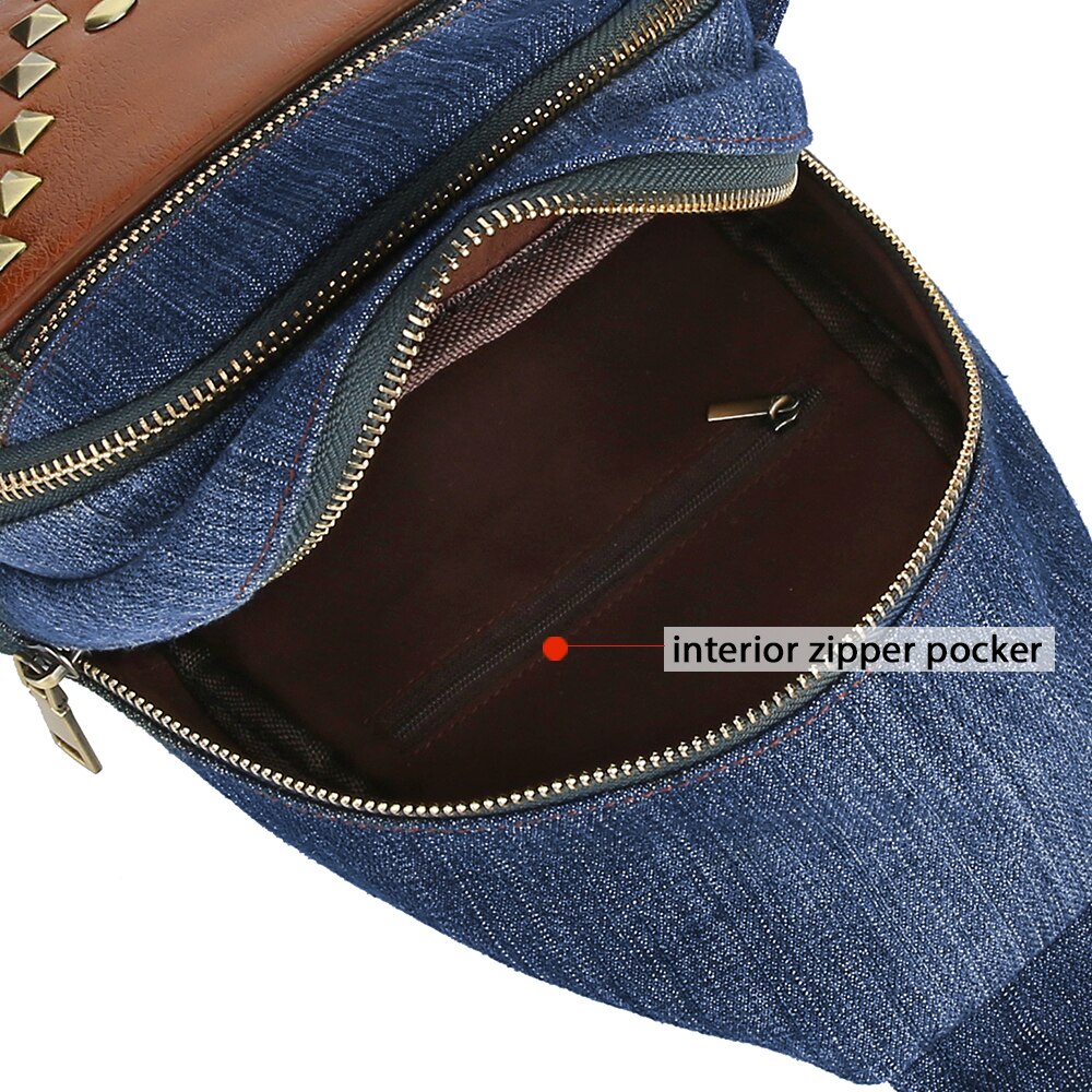 Studded Women Chest Bags Durable Jeans Casual School Bag Travel Women's Shoulder Messenger Denim Sling Bags