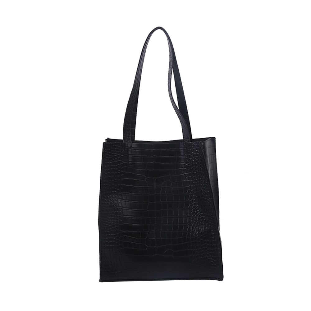 Portátil bolsa de ombro feminina tote clássico textura design criativo chique durável plutônio grande capacidade senhora bolsa de compras: Black