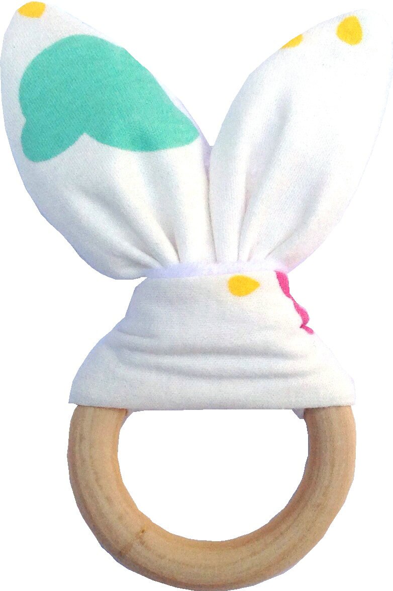 70mm Houten Natuurlijke Bunny Zintuiglijke Baby Tandjes Ringen Met Stof Baby Bijtring Speelgoed Voor Oral Care Dental Care Voor pasgeboren Baby: F
