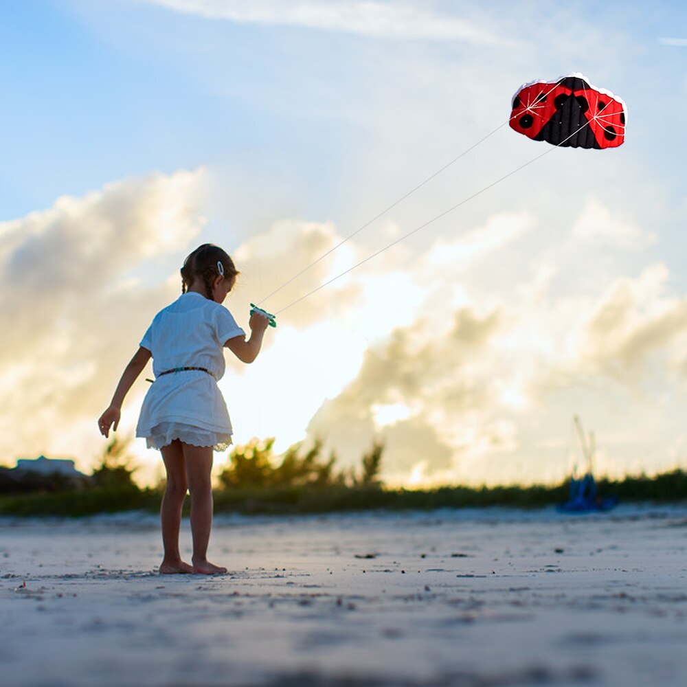 140 x 74cm rammeløs myk dual line stunt marihøne parafoil kite enorm fallskjerm sport beach flying kite