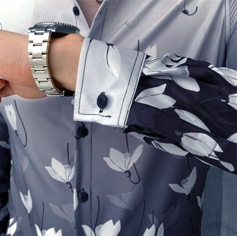 Mode Herfst Bloemen Shirt Mannen Camisa Hombre Koreaanse Slim Fit Casual Mannen Sociale Shirts Lange Mouwen Night Club Luxe Blouse
