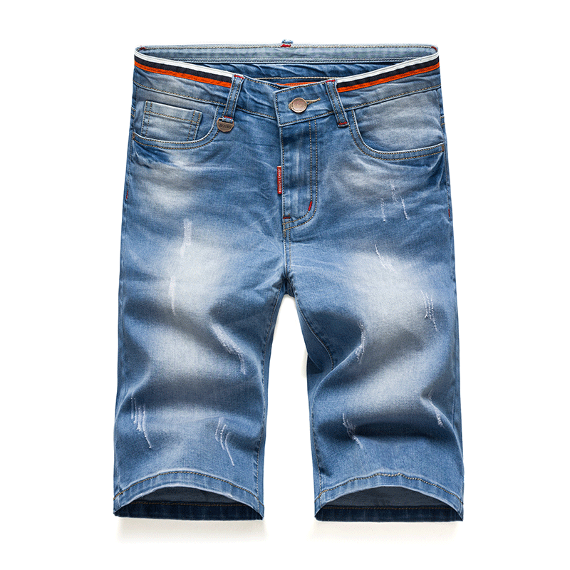 Mannen Katoen Lichtblauw Denim Shorts Korte Jeans mannelijke Knielengte Slim Casual Shorts Blauw Korte Broek Maat 38