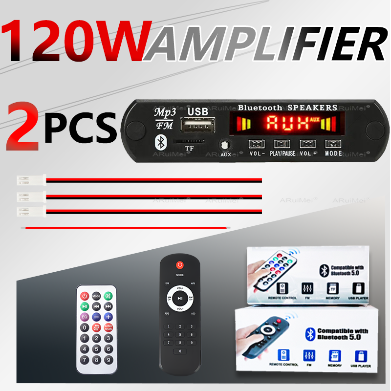120w diy casa amplificador digital mp3 placa decodificadora 12v 24v 60w potência de áudio bluetooth fm para música subwoofer alto-falante com controle remoto