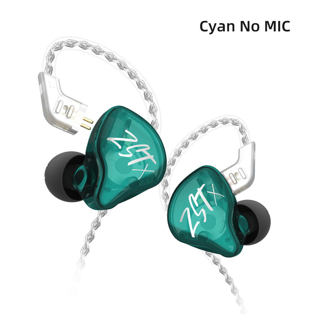 AK Original KZ ZST/ZSTX Colorful BA+DD In Ear Earphone Hybrid Headset HIFI Bass Noise Cancelling Earbud With Mic Replaced Cable: ZSTX Cyan no mic