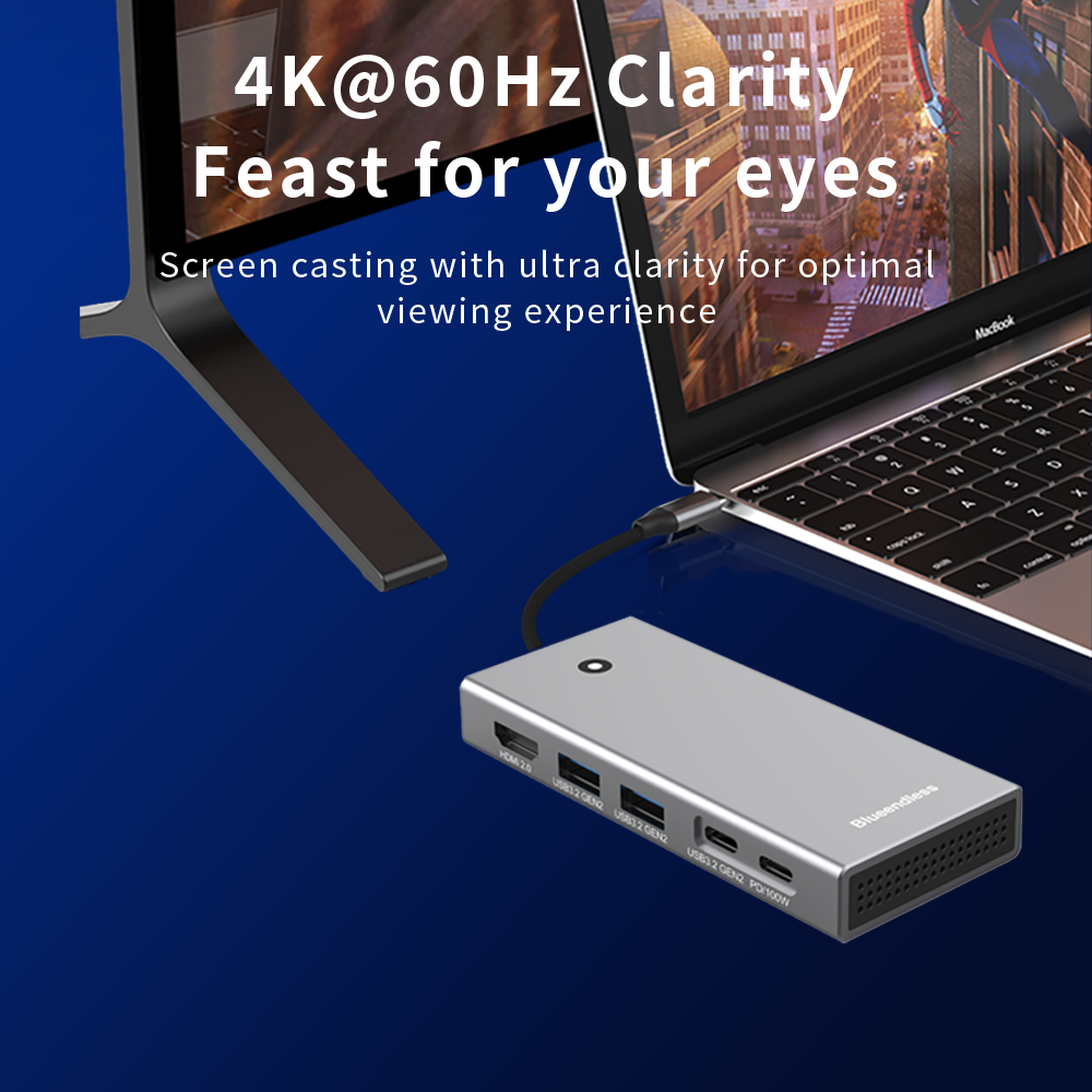 Blueendless m2 sata or m.2 NVMe SSD Enclosure with USB C hub Laptop Docking Station 4K 60Hz HDMI-Com USB3.2 100W PD SDTF 10Gbps