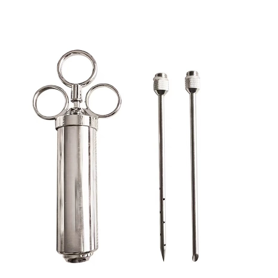 Inyector de carne de pollo y pavo de acero inoxidable, jeringa de condimentos, utensilios para salsa, accesorios de cocina, inyector de sabores: 2 needles