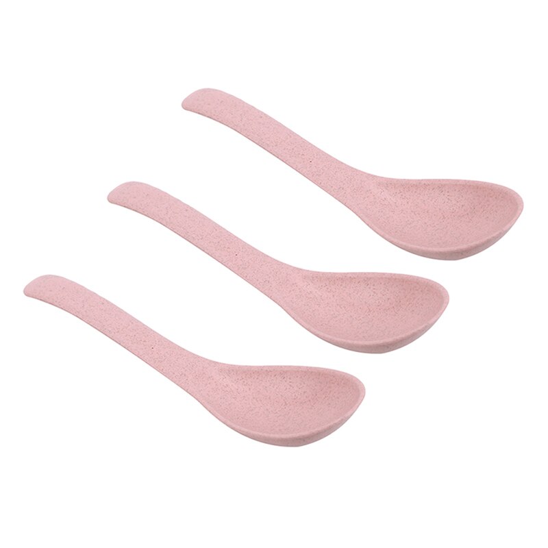 3pcs/lot Soup Spoon Wheat Fiber Tea Coffee Spoon For Tea Party Teaspoons Ice Cream Flatware Soup Spoon Sets: pink