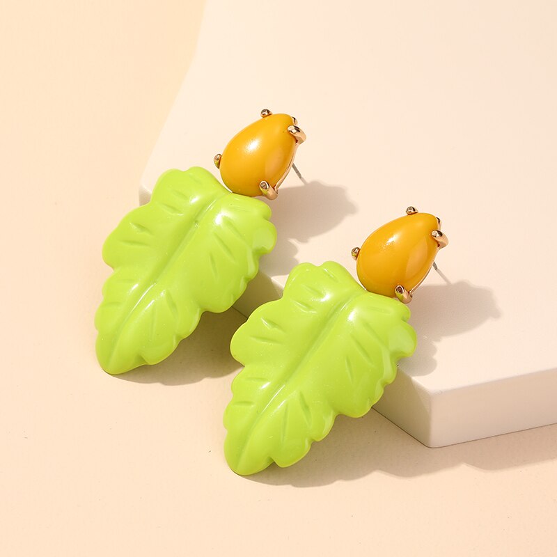 GuanLong Colorful Resin Leaf Long Earrings for Women Statement Large Acrylic Dangler Earring for Teen Girls: KE556-3