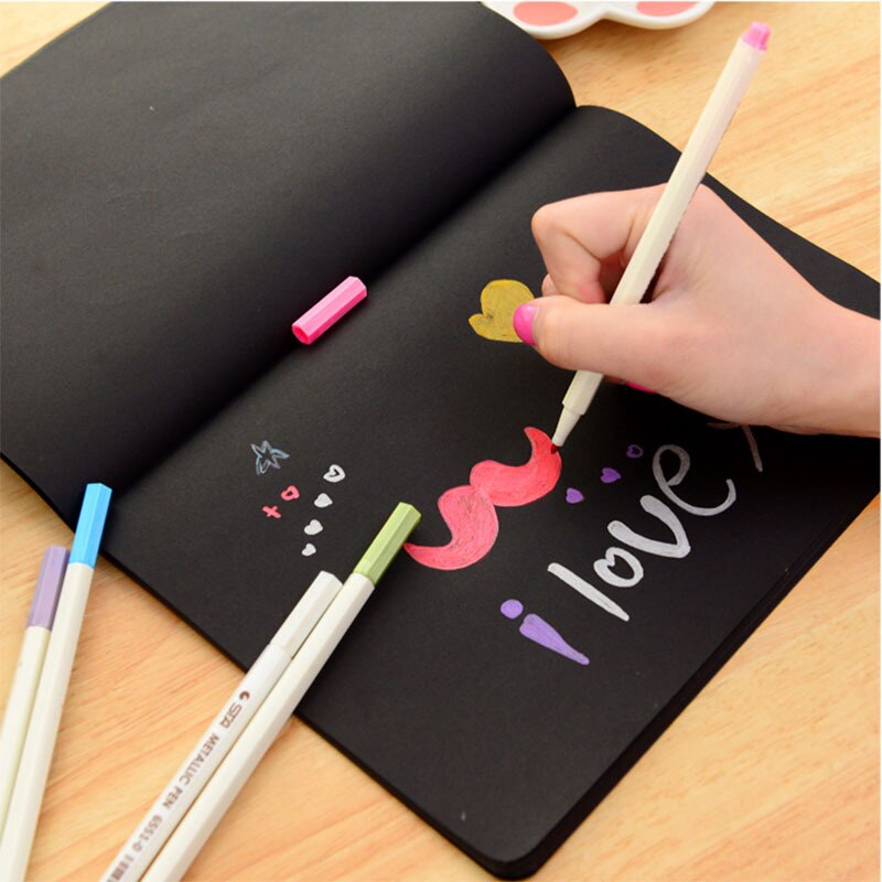 28 Sheets Notebook Diary Black Paper Notepad A4 A6 Sketch Graffiti Notebook for Drawing Painting Office School Stationery
