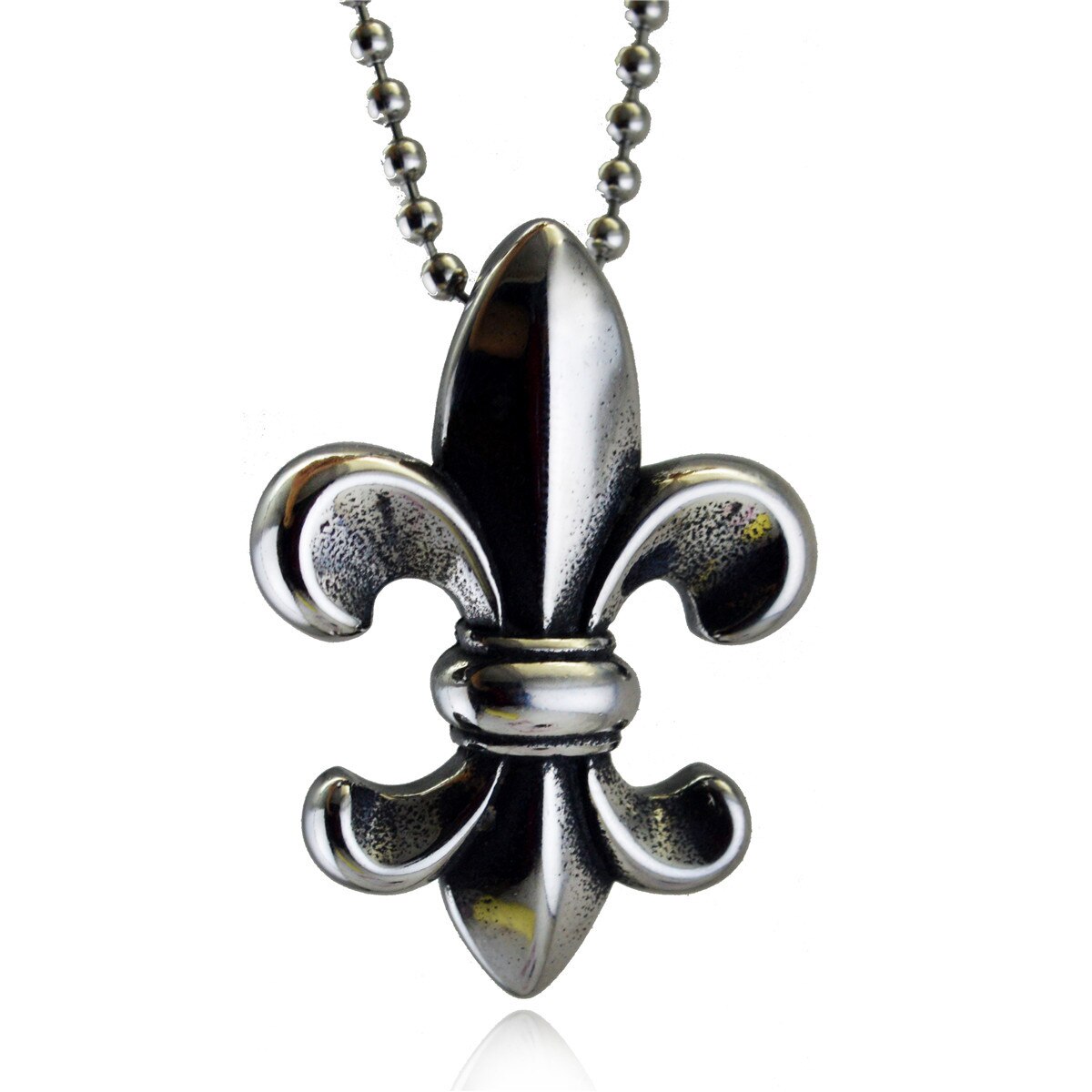 Stainless Steel Retro Scout Flower Fleur De Lis Pendant Necklace Jewelry Valentina's