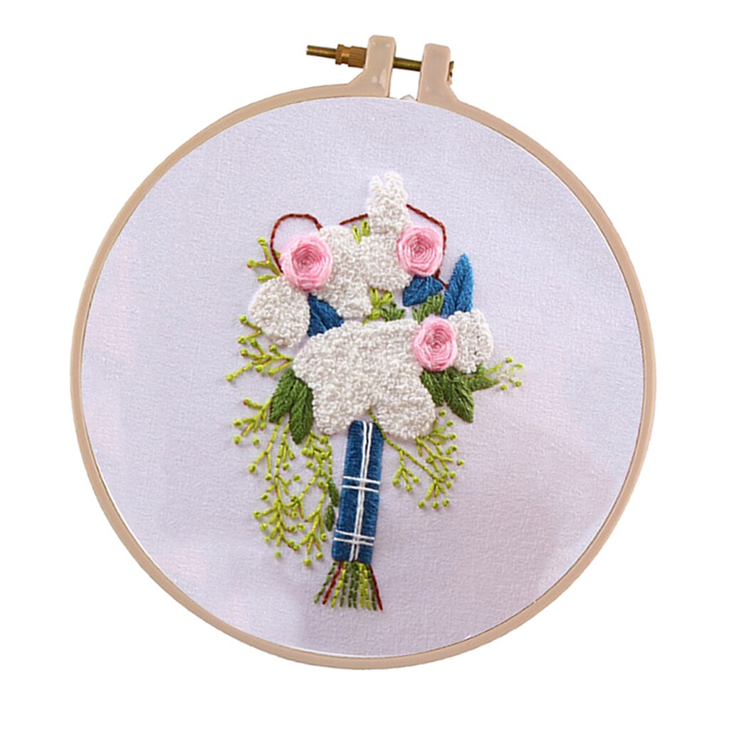 Floral Leaf 3D Cross Stitch Kit DIY Embroidery Handcrafts with Hoop Needle Thread: Blue bouquet