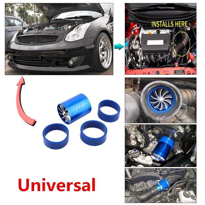 Aluminum Alloy Car Air Intake Turbonator Double Fan Turbine Turbo Gas Fuel Saver
