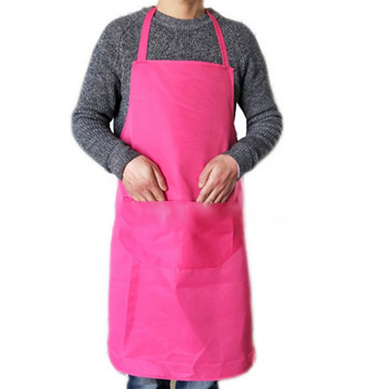 Pure Color Kitchen Apron Cooking Thicken Household Cleaning Antifouling Chef Apron Polyester Double Pocket For Men Women: Blossom Red
