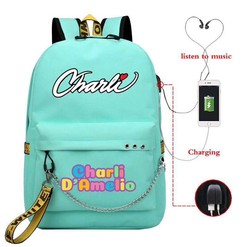 Mochila Feminina Women Backpack Charli School Bags Usb Charge Laptop Back Pack Men Charli Damelio Bags for Teenage Girls Travel: 810-527-Charli-B 10