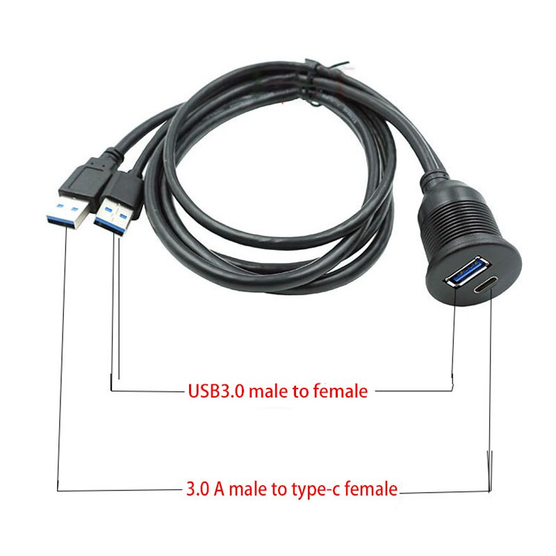 1M USB Socket Extension Cable Car Van Dashboard Flush Mount Panel 2 USB Plug Data Cord Motorcycle Wire Charger