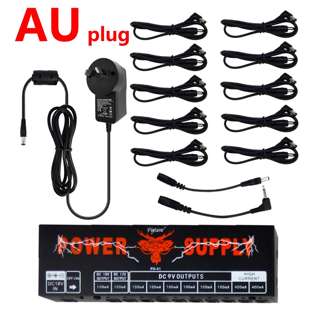 Pigtone PD-01 Power Supply 10 Lsolated Outputs 9V 12V 18V for Guitar Effects Pedal: AU plug