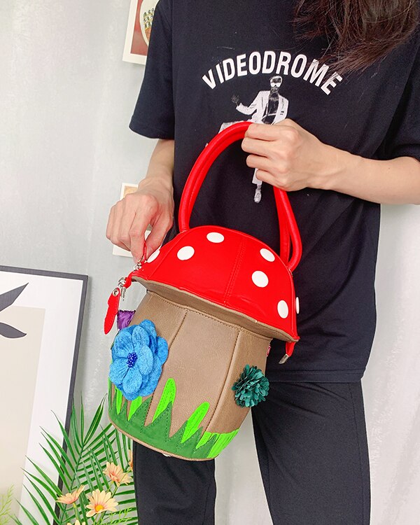 Creatieve Paddestoel Vorm Handtassen Voor Vrouwen Mode Portemonnees Cartoon Schoudertas Vrouwelijke Crossbody Tassen Emmer Zak