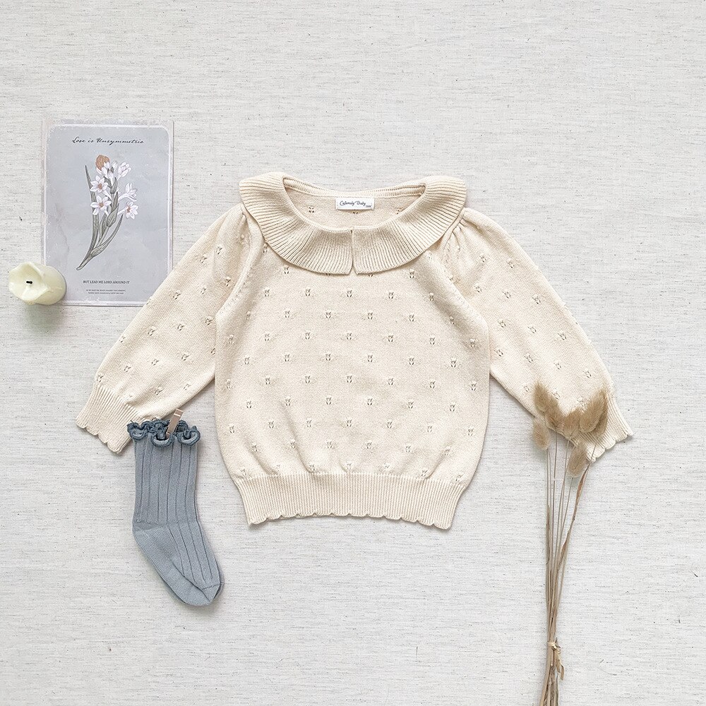Süße Blütenblatt Kragen Baby Mädchen betroffen Baumwolle zur Seite fahren zur Seite fahren Herbst Kleinkind freundlicher Langarm Reinen Unterseite Shirt freundlicher Kleidung: Elfenbein / 6-12 Monate