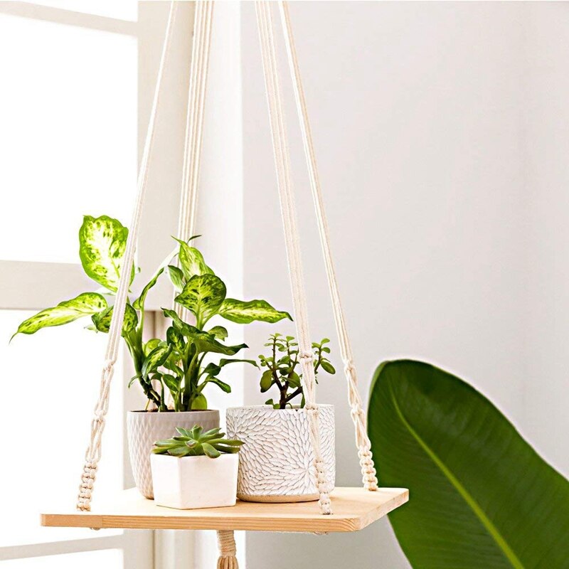 Macramé plank plantenhanger binnen hangende plantenbak mand houder woondecoratie katoenen touw 45 inch