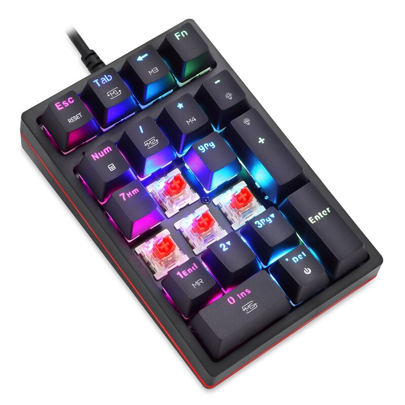 Motospeed K24 Usb Bedraad Mechanische Numeriek Toetsenbord 21 Toetsen Mini Numpad Rgb Backlight Toetsenbord Extended Layout: Red Switch