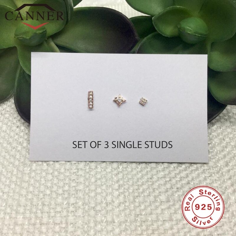 1 sæt 3 stk guld/sølv/rosenguld søde mini 925 øreringe i sterlingsølv til kvinder charmerende mini zircon øreringe smykker