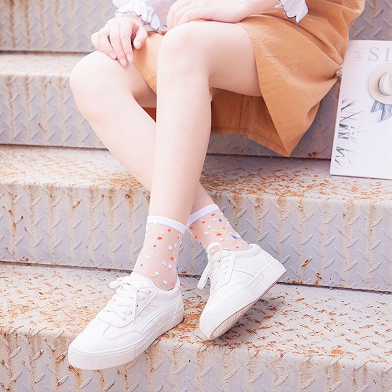 Chaussettes d'été de Style coréen pour femmes, irrégulières, transparentes, fines, verre, soie, , mignonnes, couleur bonbon, cristal