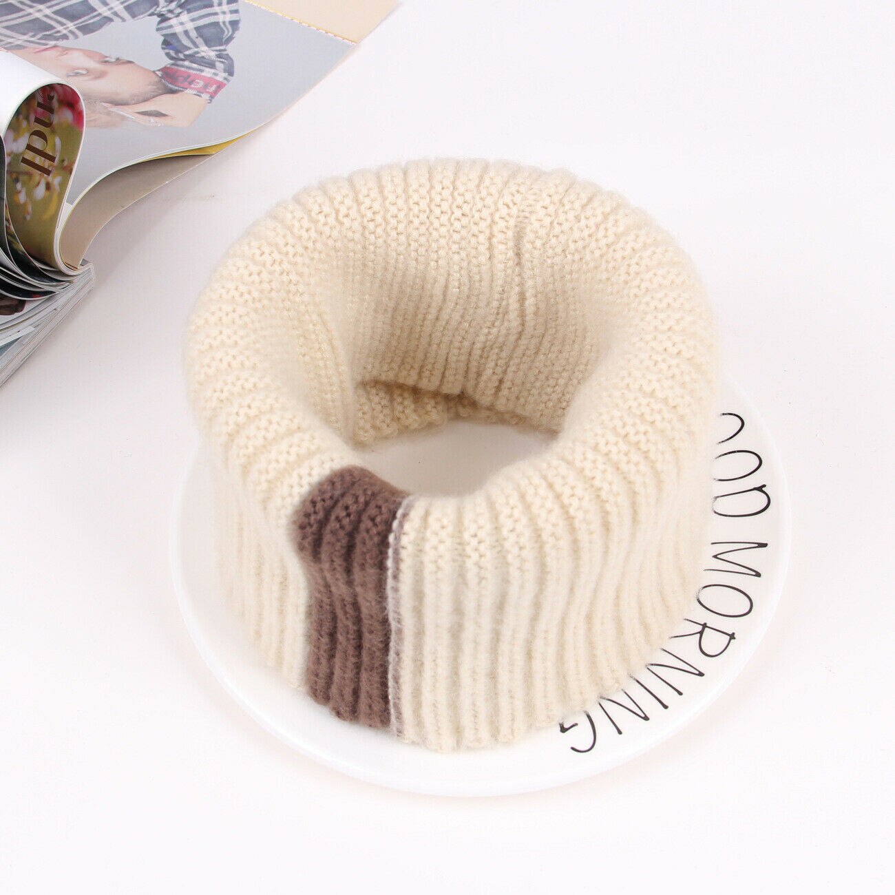 Knit Sjaal Meisjes Dikke Warmer Fleece Winter Snood Sjaal Wol Elastische Kinderen Kraag Ring Sjaals: Beige