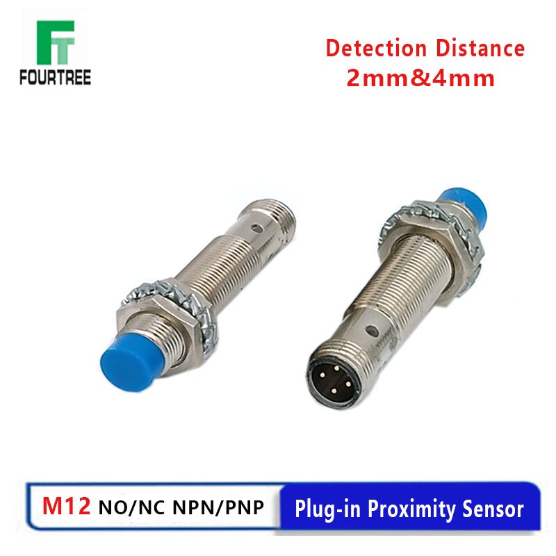 M12 Plug-in Proximity Sensor Metal Inductive Approach Switch With Air Plug Detect Distance 2mm 4mm PNP/NPN NO NC 4 Cores