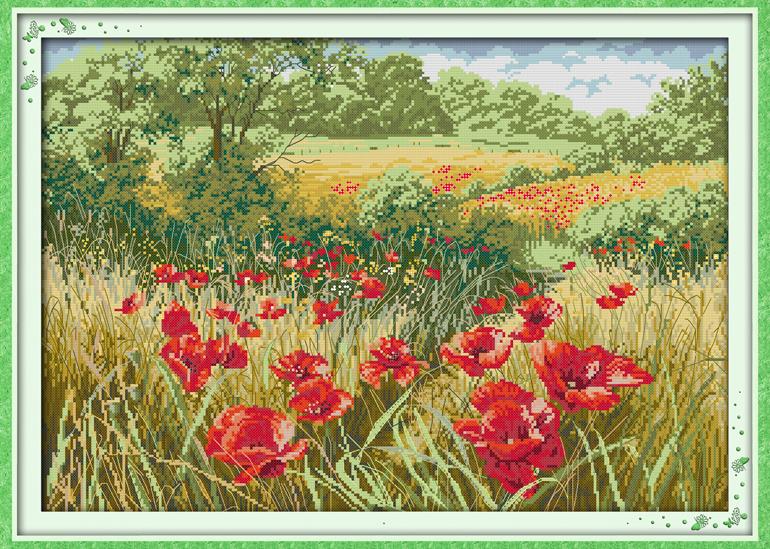 Joy Sunday Beautiful Flowers Series Cross stitch kits DMC Needlework Embroidery Cross-Stitch DIY Handwork Fabric 14CT and 11CT: F679-1 / 14CT Printed Cloth