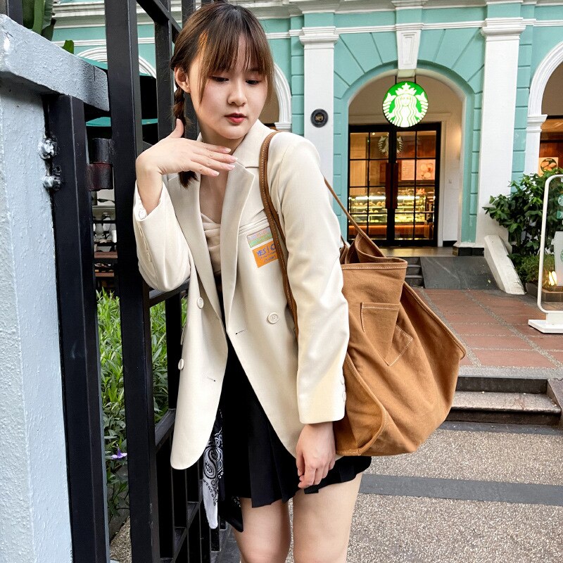 Effen Kleur All-Match Vrouwen Tas Canvas Schoudertas Grote Capaciteit Boodschappentas