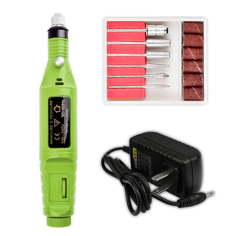 1pcs Electric Nail Drill Machine USB Charging Manicure Machine Nail Art Pen Pedicure Nail File Pedicure Drill Set: US PLUG green