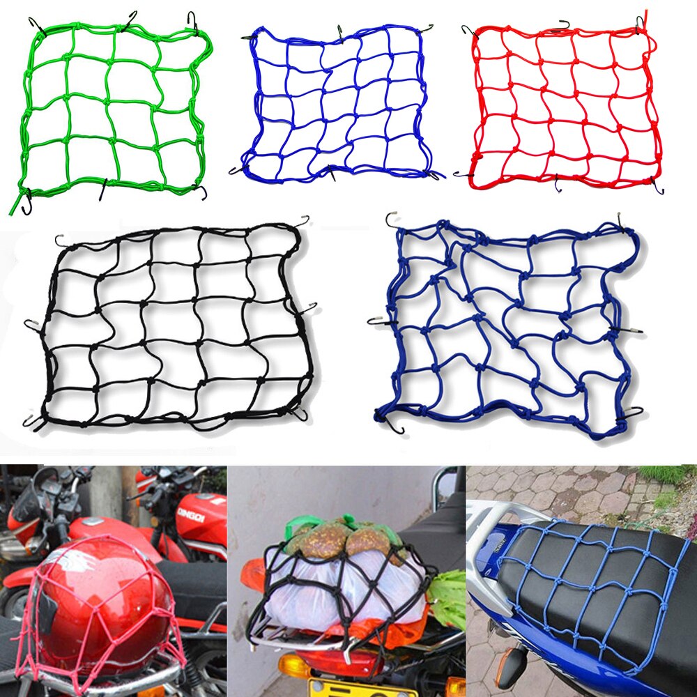 Bolsa de equipaje de Red Bungee para tanque de combustible, redes organizadoras de artículos diversos, 30x30CM, 25 agujeros, negro, azul, rojo, motocicleta, ATV, Dirtbike