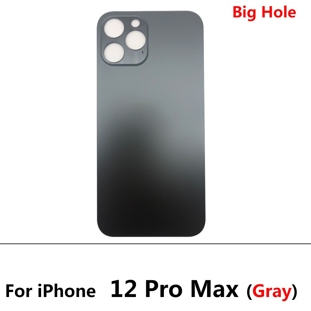 Big Hole Glass Back Cover For Iphone 12 Pro Max 12 Mini Battery Back Cover Glass Rear Door Replacement Housing: For 12 Pro Max Gray