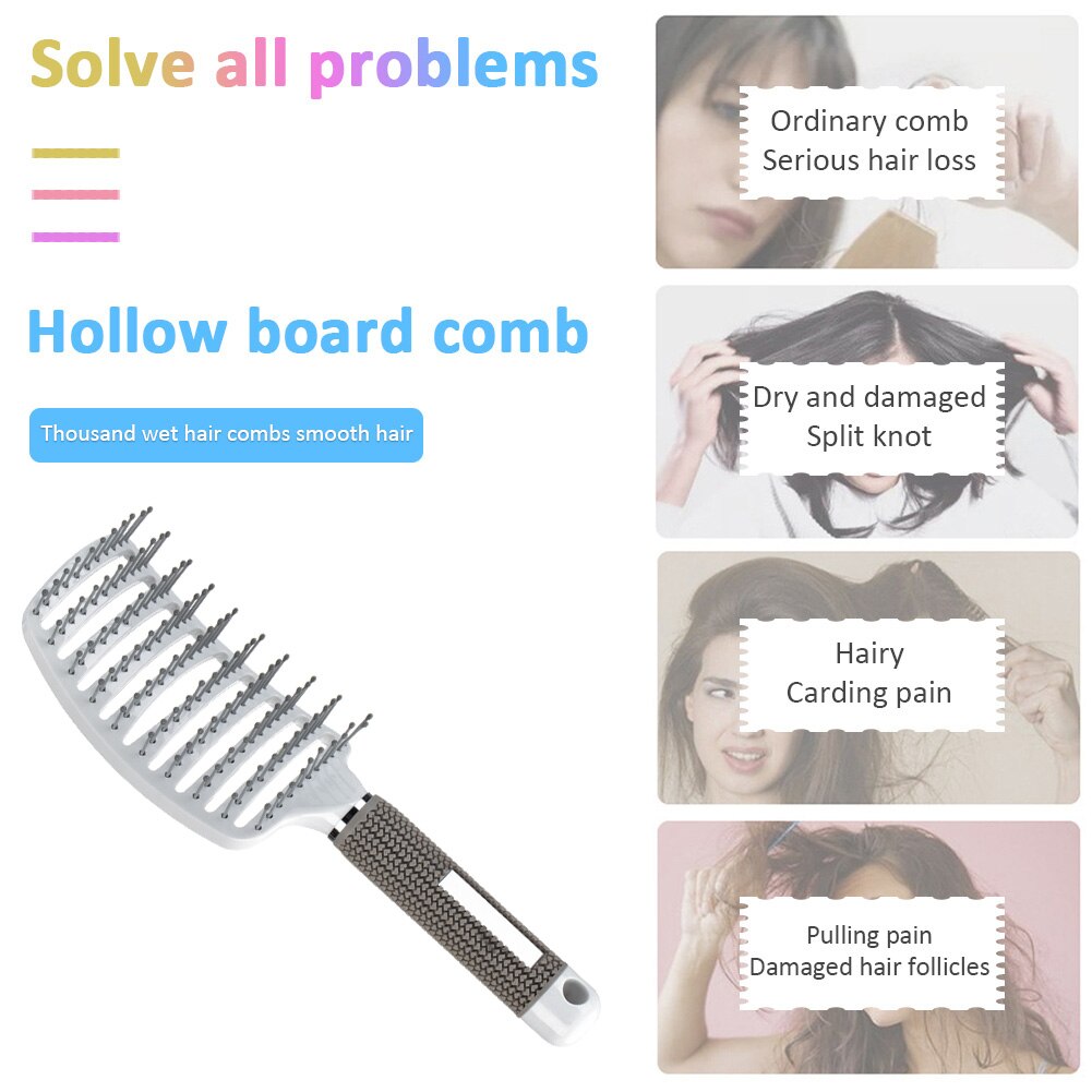 Cepillo con Cerdas de Nailon para el Cabello de Mujer, Peine para Masaje de Pelo Rizado o Mojado, Accesorio de Estilismo y Peluquería ideal para Salón de Belleza