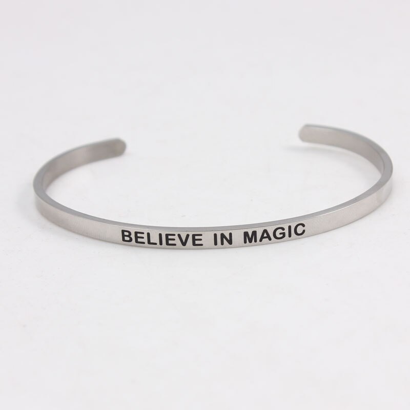 Neuheiten BROTHER Edelstahl Inspirational Positive Zitieren Manschette Mantra Armbänder & Armreifen Für Frauen Beste: BELIEVE IN MAGIC