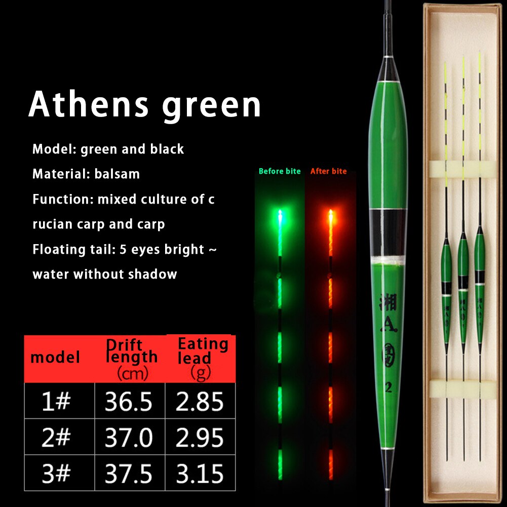 1pcs Smart Fishing Float LED Night Light Bite Color Change Alarm Fish Bait Balsa Wood Electronics Floats Fishing Tackle Tools: Green