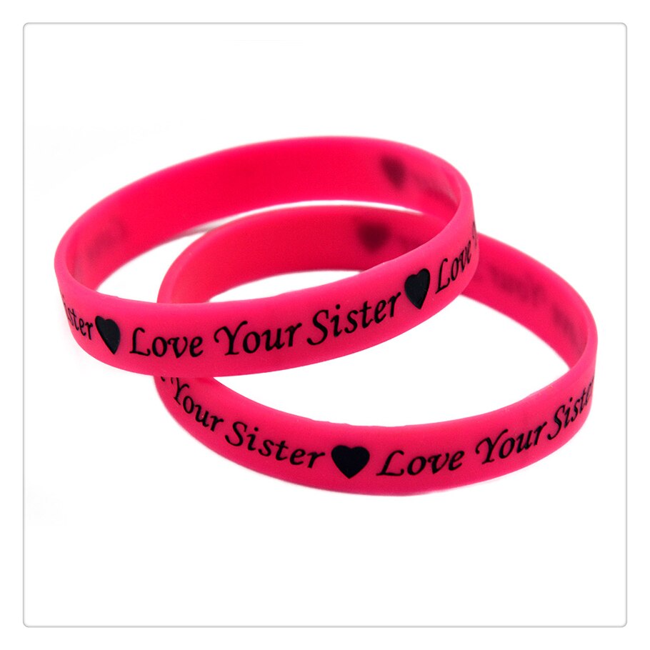 OBH – Bracelet Love Your Sister en Silicone rose, 50 pièces, gaufrage et remplissage de couleur