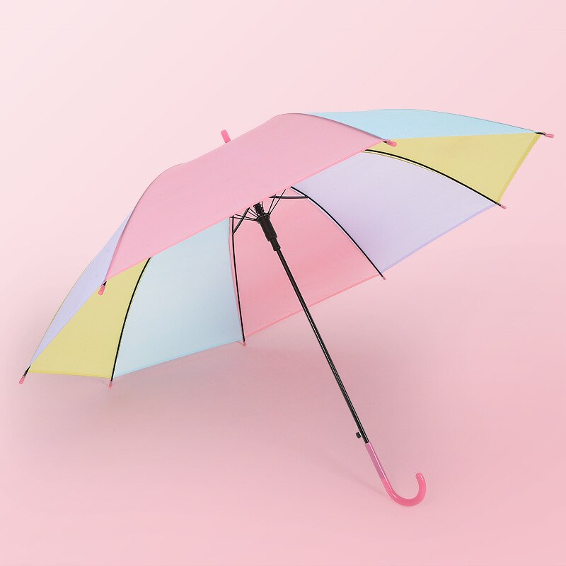 Gennemsigtig langt håndtag børn paraply farverig slik farve kid paraply drenge piger regn eller skinne paraply til dobbelt anvendelse